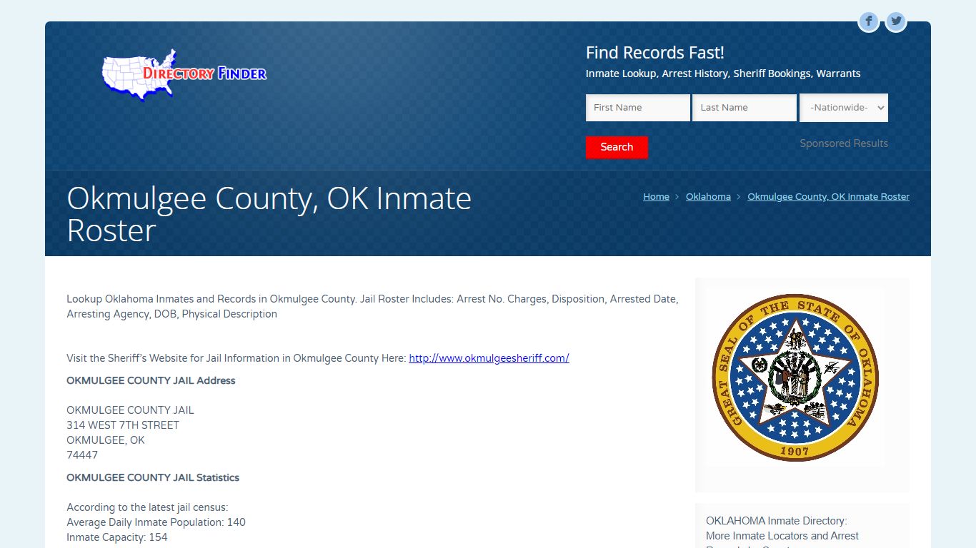 Okmulgee County, OK Inmate Roster | People Lookup